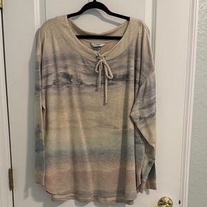 CJ Banks Beige and Blue Tie-Dye Sweatshirt